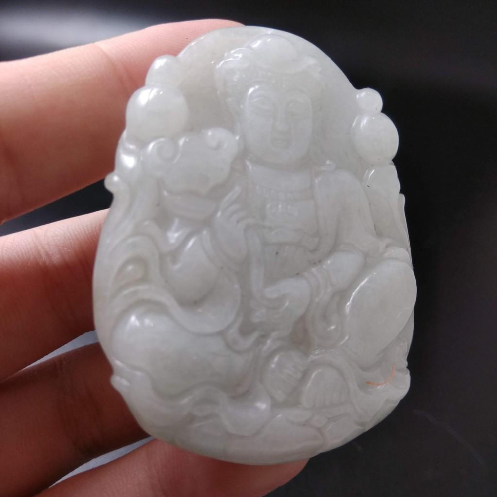 天然普賢菩薩玉石緬甸玉硬玉A貨翡翠精雕吊墬玉珮52.2*40.8*6mm墬子玉墬掛件觀音菩薩如來保佑平安珠寶-細節圖7