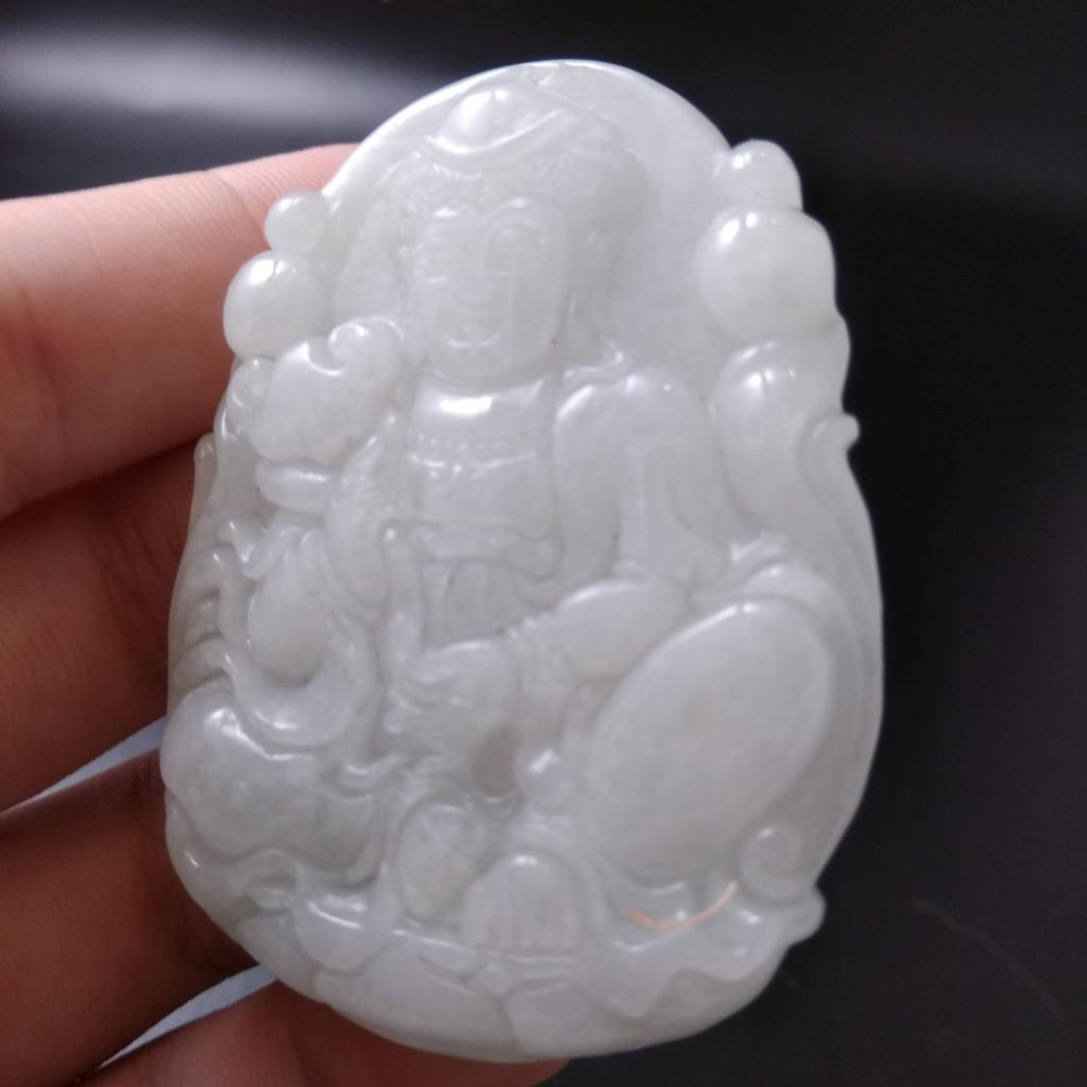 天然普賢菩薩玉石緬甸玉硬玉A貨翡翠精雕吊墬玉珮52.2*40.8*6mm墬子玉墬掛件觀音菩薩如來保佑平安珠寶-細節圖8