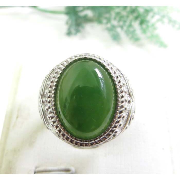 女生也可戴天然玉石正品和闐玉和田玉蛋面菠菜綠碧玉戒指男戒15*11mm/7g女戒首飾飾品珠寶-細節圖2