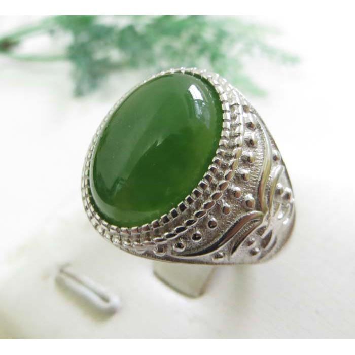 女生也可戴天然玉石正品和闐玉和田玉蛋面菠菜綠碧玉戒指男戒15*11mm/7g女戒首飾飾品珠寶-細節圖3