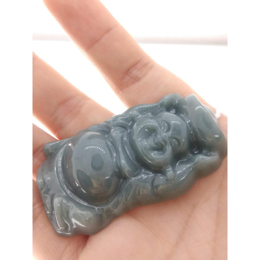天然玉石緬甸玉硬玉翡翠藍水財神彌勒佛佛公頂天佛吊墬墜子玉墬掛件玉珮項鍊珠寶寶石首飾飾品-細節圖3