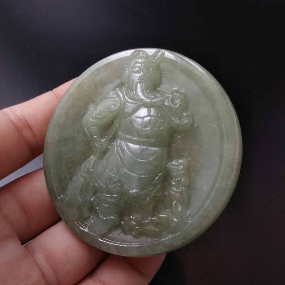 天然關聖帝君關公玉石緬甸玉硬玉A貨翡翠精雕57*8.1mm吊墬玉珮墬子玉墬掛件保佑平安-細節圖5