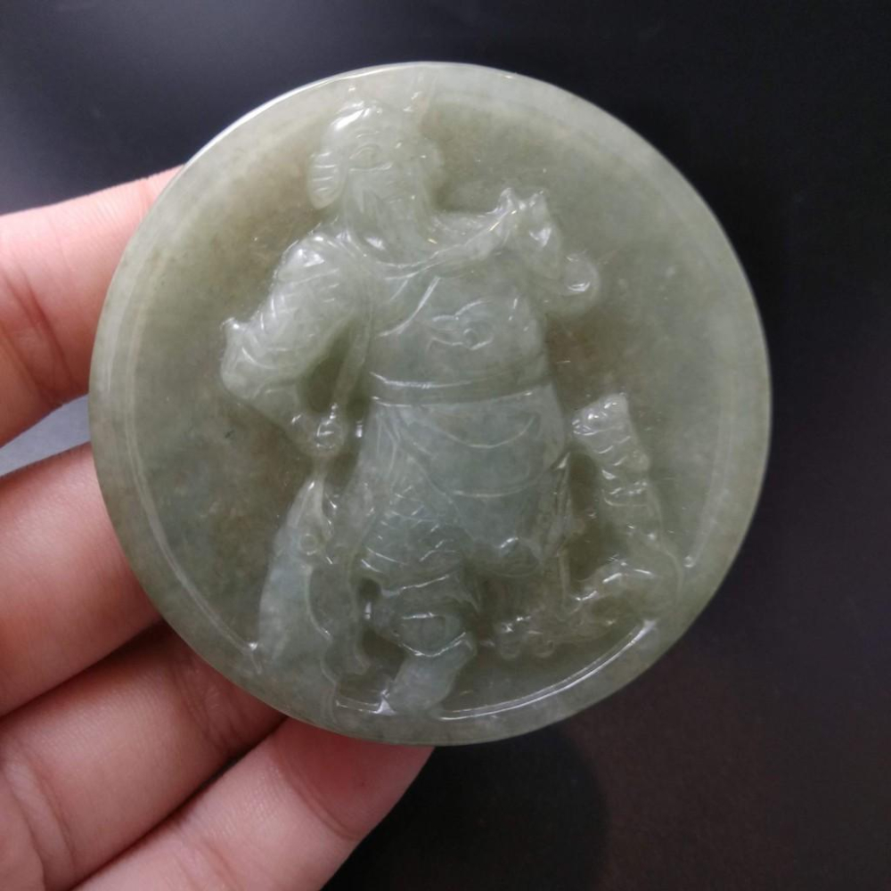 天然關聖帝君關公玉石緬甸玉硬玉A貨翡翠精雕57*8.1mm吊墬玉珮墬子玉墬掛件保佑平安-細節圖9