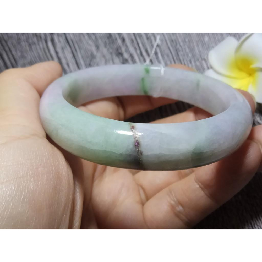 18.08圍天然緬甸玉硬玉翡翠A貨冰糯種冰正陽綠綠春帶彩紫羅蘭手鐲玉鐲鐲子手環平安鐲扁口鐲鐲細膩有種水珠寶玉石首飾飾品-細節圖6