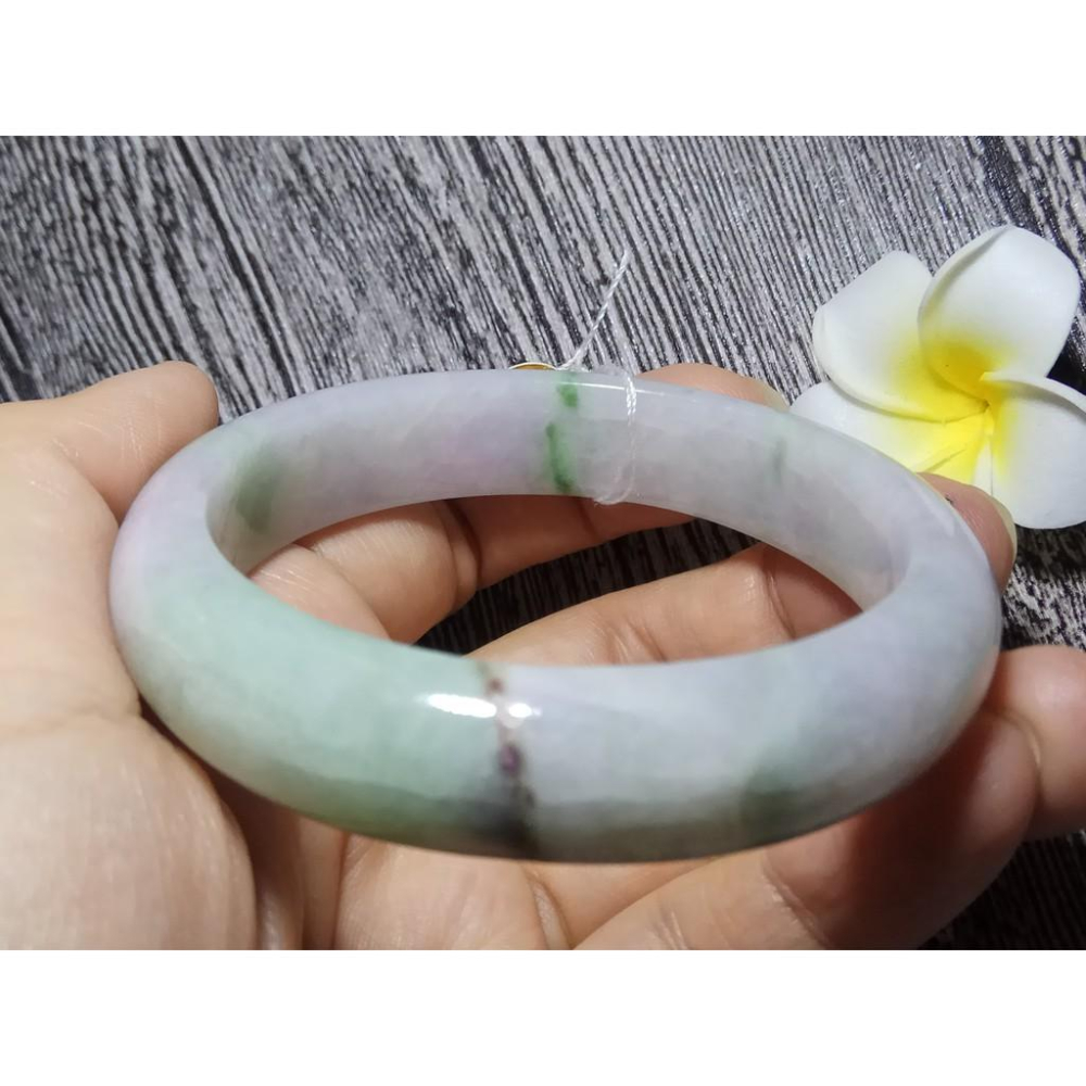 18.08圍天然緬甸玉硬玉翡翠A貨冰糯種冰正陽綠綠春帶彩紫羅蘭手鐲玉鐲鐲子手環平安鐲扁口鐲鐲細膩有種水珠寶玉石首飾飾品-細節圖7