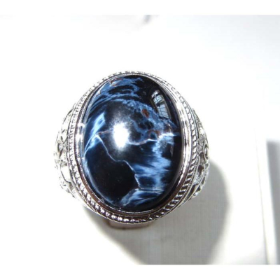 閃電貓眼效應天然藍彼得石戒指蛋面男戒戒指16*12 mm活圍內徑可調珠寶玉石寶石首飾飾品