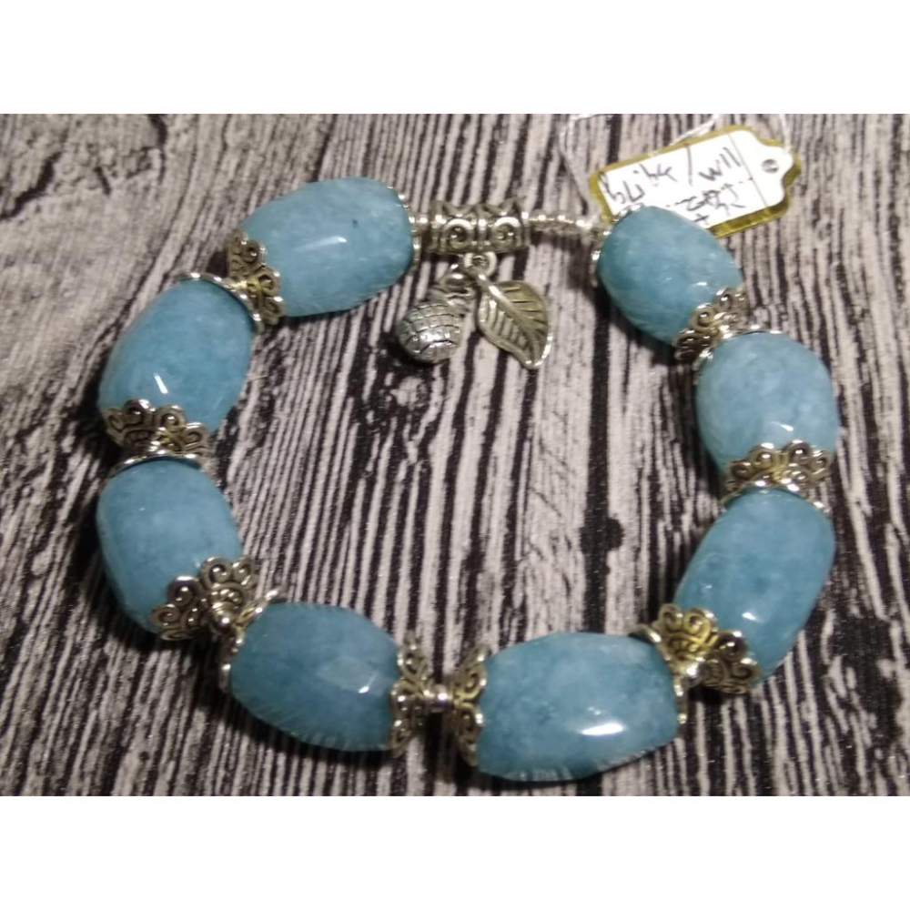 設計款獨一無二天然海藍寶補水寶石海水藍手鍊手串招財手鏈手珠藏銀11mm/39.7g珠寶首飾飾品-細節圖2