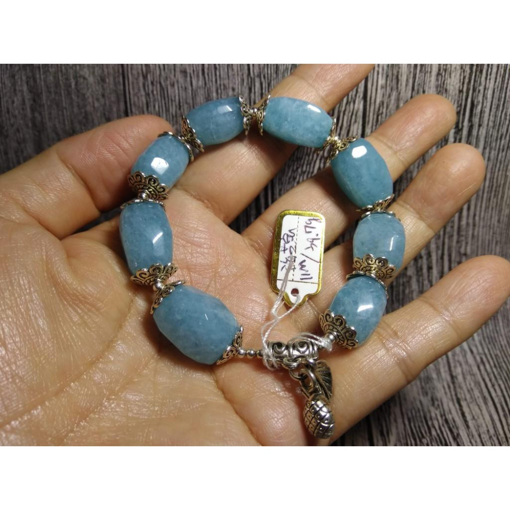 設計款獨一無二天然海藍寶補水寶石海水藍手鍊手串招財手鏈手珠藏銀11mm/39.7g珠寶首飾飾品-細節圖4