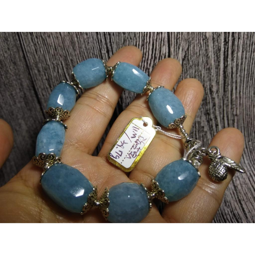 設計款獨一無二天然海藍寶補水寶石海水藍手鍊手串招財手鏈手珠藏銀11mm/39.7g珠寶首飾飾品-細節圖5