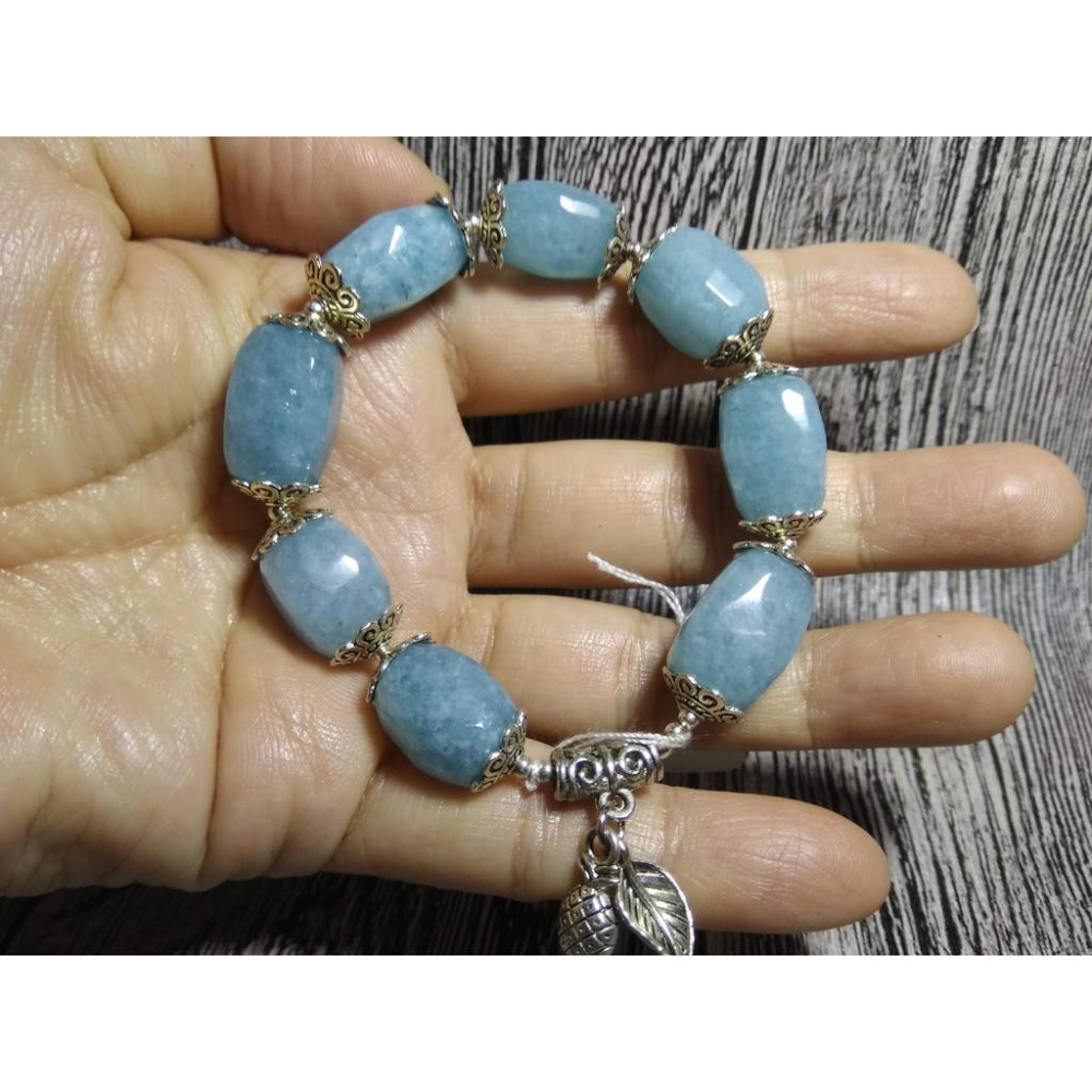 設計款獨一無二天然海藍寶補水寶石海水藍手鍊手串招財手鏈手珠藏銀11mm/39.7g珠寶首飾飾品-細節圖6