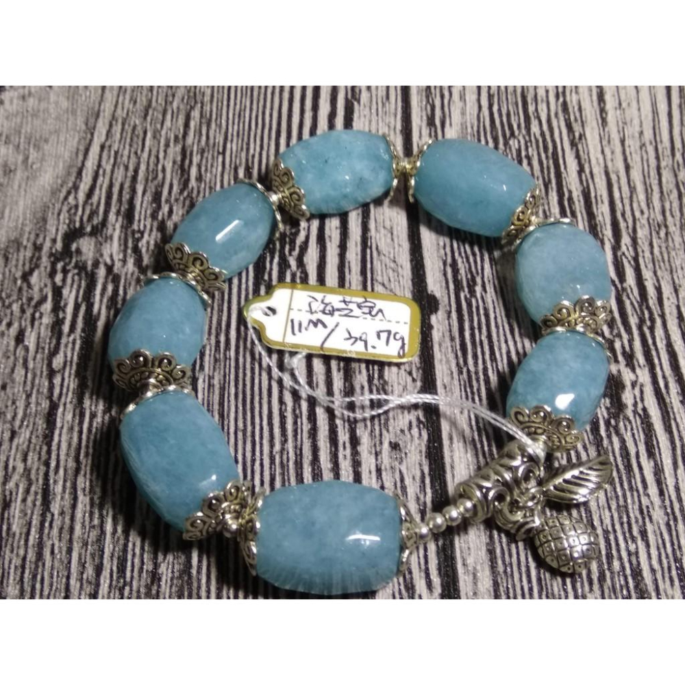 設計款獨一無二天然海藍寶補水寶石海水藍手鍊手串招財手鏈手珠藏銀11mm/39.7g珠寶首飾飾品-細節圖7