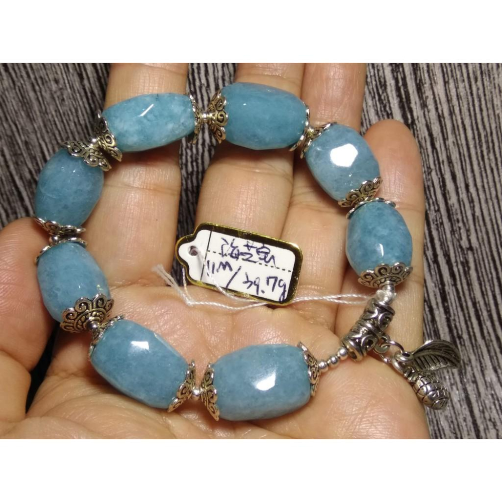 設計款獨一無二天然海藍寶補水寶石海水藍手鍊手串招財手鏈手珠藏銀11mm/39.7g珠寶首飾飾品-細節圖8