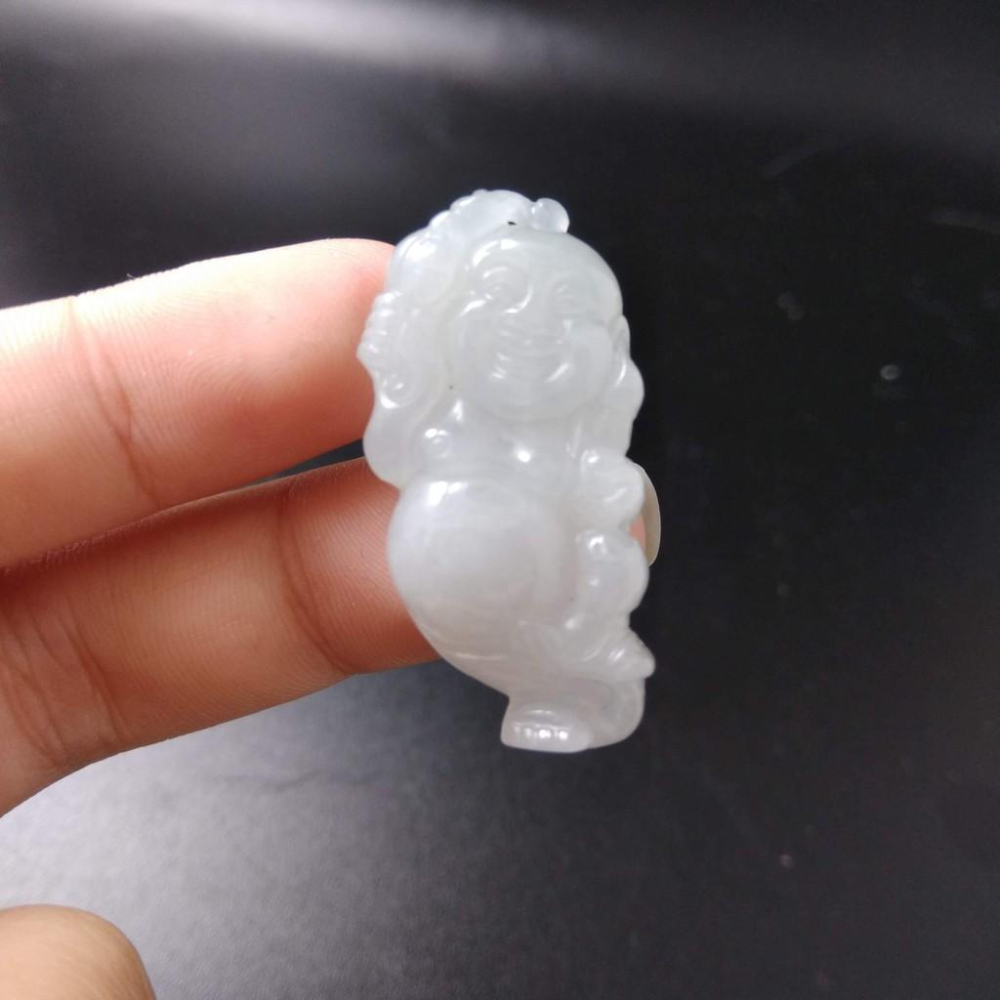 天然玉石緬甸玉硬玉翡翠財神彌勒佛佛公34.2*16.3*5.8mm吊墬墜子玉墬掛件玉珮項鍊珠寶寶石首飾飾品-細節圖5