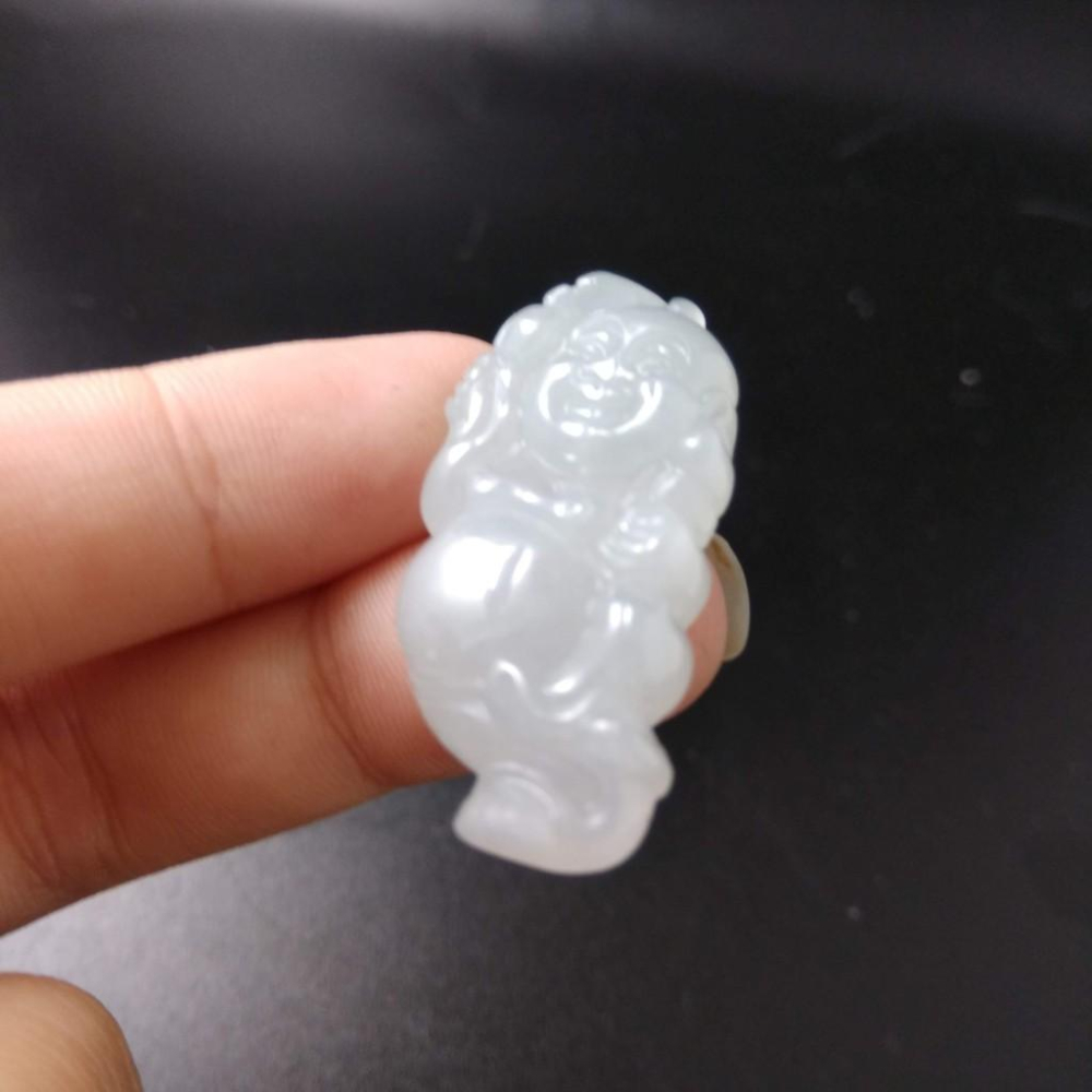天然玉石緬甸玉硬玉翡翠財神彌勒佛佛公34.2*16.3*5.8mm吊墬墜子玉墬掛件玉珮項鍊珠寶寶石首飾飾品-細節圖7