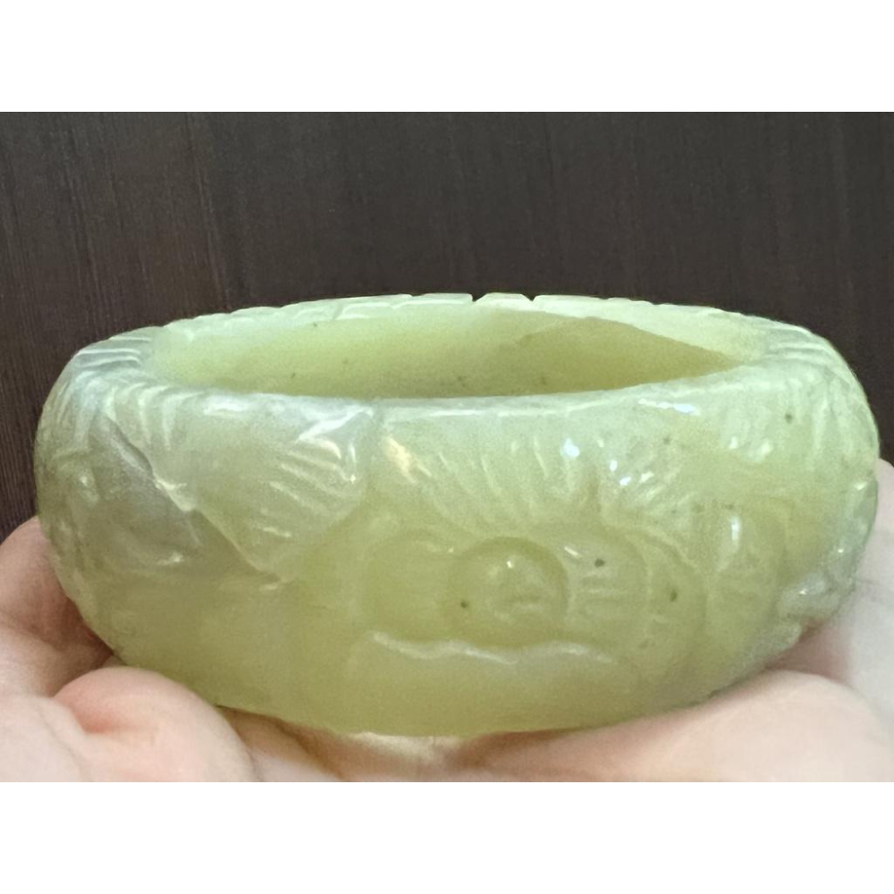 17.44圍超寬雕刻款绝美黄口料手镯鐲子手環玉鐲新疆和田玉手鐲 天然玉石和闐玉寬版花開富貴內外皆雕鏤空-細節圖5