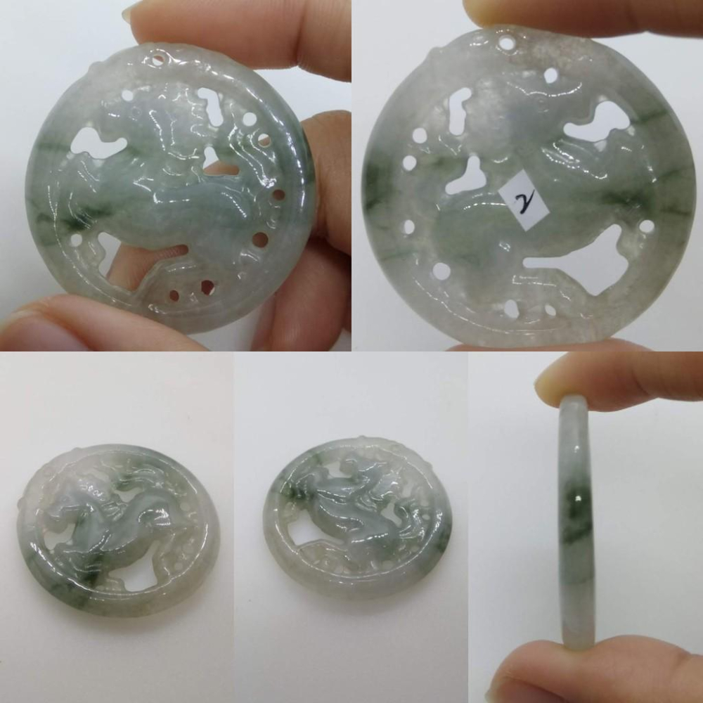 附證書天然緬甸玉A貨飄花翡翠生肖馬圓牌立體鏤空墬子吊墬玉墬掛件項鍊玉石寶石首飾飾品任選-G組-細節圖4