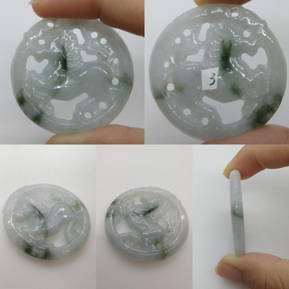 附證書天然緬甸玉A貨飄花翡翠生肖馬圓牌立體鏤空墬子吊墬玉墬掛件項鍊玉石寶石首飾飾品任選-G組-細節圖5