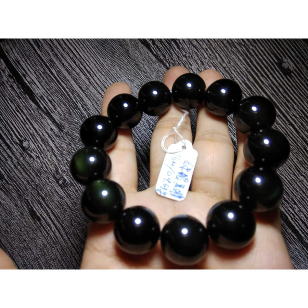 全綠眼天然黑曜石單圈圓珠手鍊手串手珠16mm/69.63g化太歲男款招財避邪串珠佛珠珠寶玉石寶石首飾飾品-細節圖3