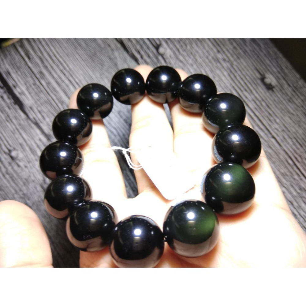 全綠眼天然黑曜石單圈圓珠手鍊手串手珠16mm/69.63g化太歲男款招財避邪串珠佛珠珠寶玉石寶石首飾飾品-細節圖8