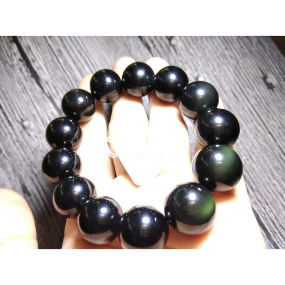 全綠眼天然黑曜石單圈圓珠手鍊手串手珠16mm/69.63g化太歲男款招財避邪串珠佛珠珠寶玉石寶石首飾飾品-細節圖9
