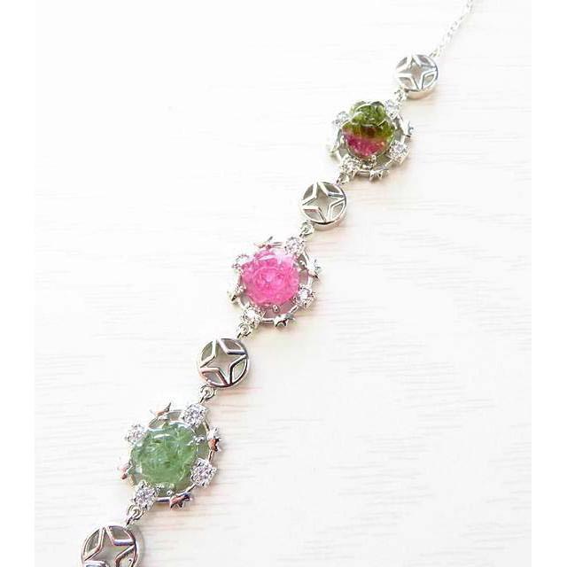 8mm/6.8g油亮通透艷麗西瓜碧璽西瓜碧璽玫瑰花包邊手鍊手環手串玉石珠寶首飾寶石飾品專櫃精品-細節圖2