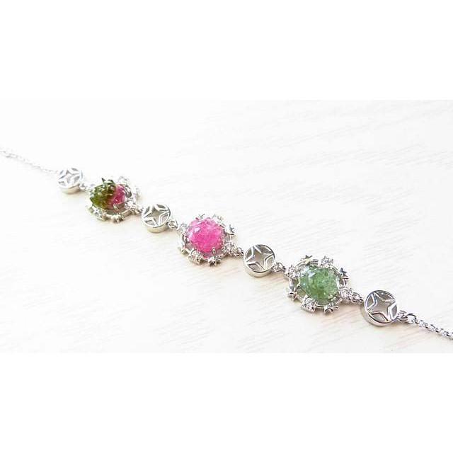 8mm/6.8g油亮通透艷麗西瓜碧璽西瓜碧璽玫瑰花包邊手鍊手環手串玉石珠寶首飾寶石飾品專櫃精品-細節圖4