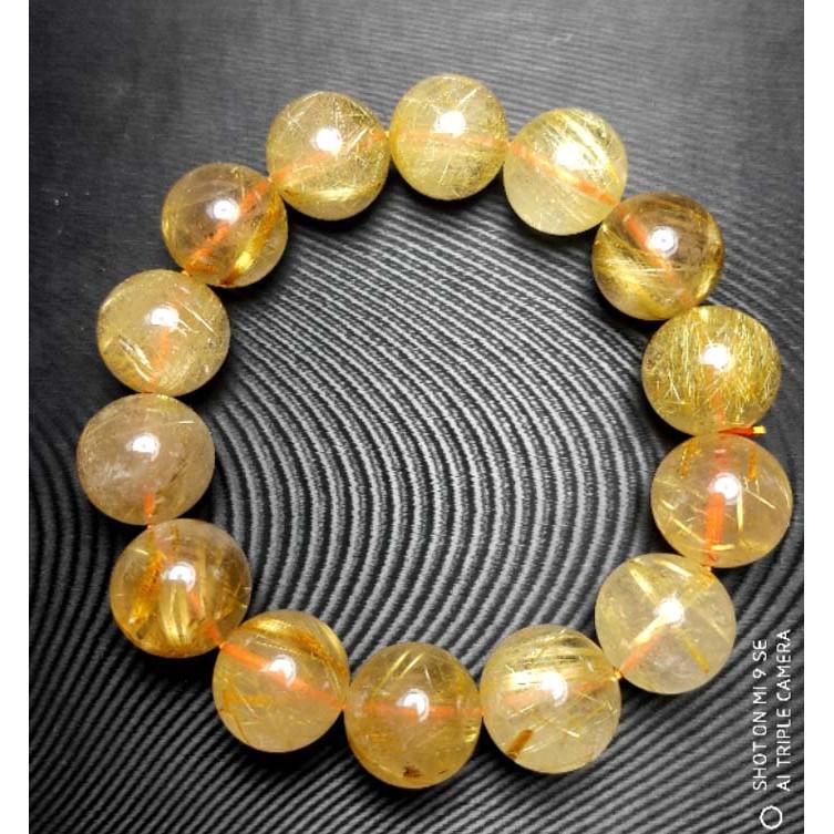 天然水晶貓眼鈦晶粗板絲金髮晶單圈圓珠手鍊手串手珠手環15mm/70.9g首飾飾品-細節圖2