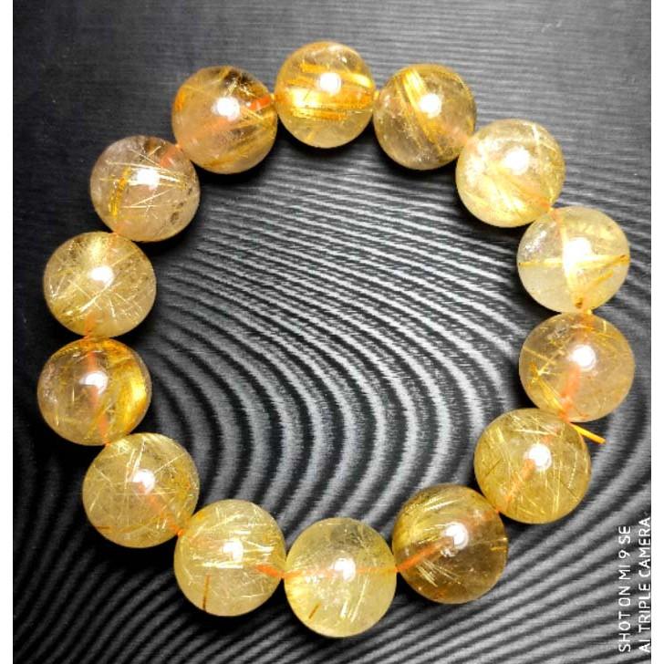 天然水晶貓眼鈦晶粗板絲金髮晶單圈圓珠手鍊手串手珠手環15mm/70.9g首飾飾品-細節圖3