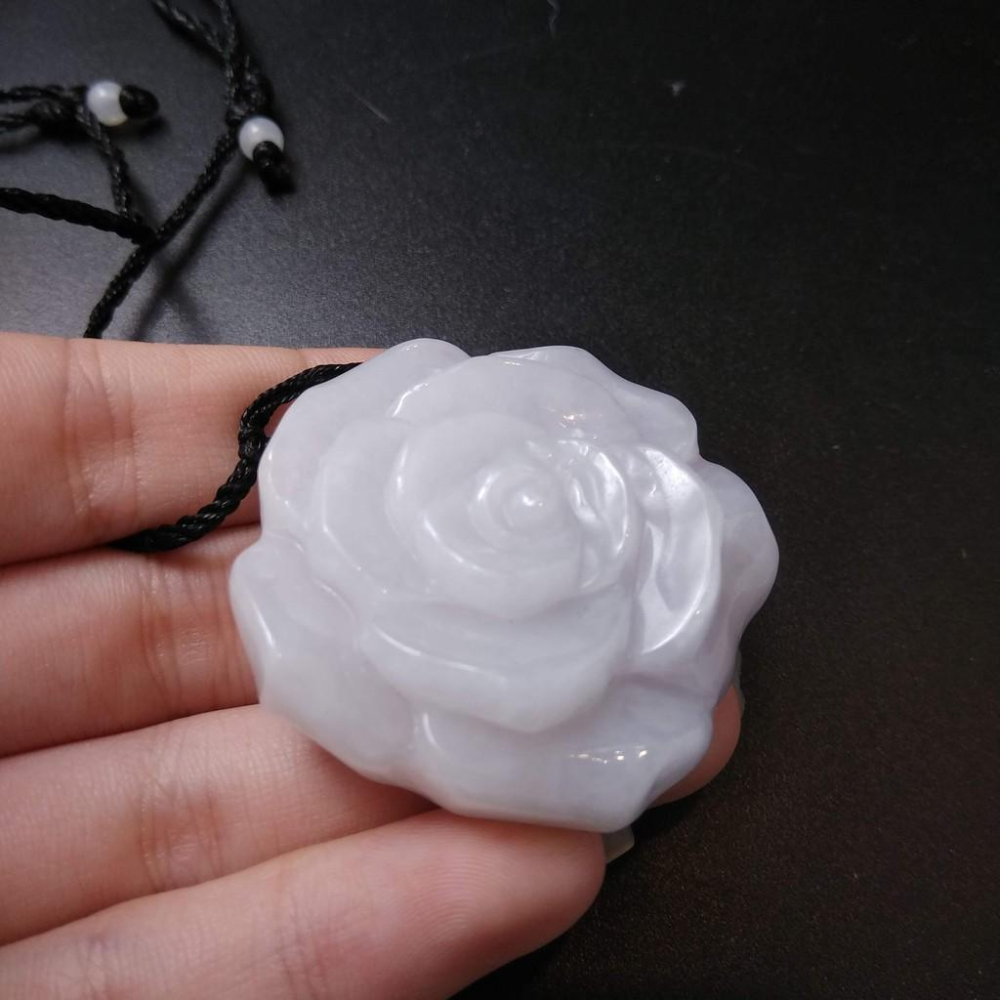 超美天然玫瑰花造型花翡翠玉石40*13.7mm緬甸玉硬玉A貨翡翠精雕吊墬玉珮墬子玉墬掛件-細節圖3