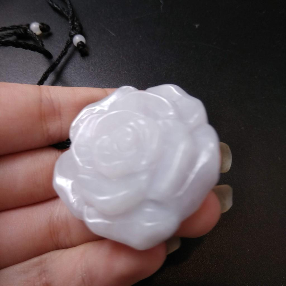 超美天然玫瑰花造型花翡翠玉石40*13.7mm緬甸玉硬玉A貨翡翠精雕吊墬玉珮墬子玉墬掛件-細節圖4