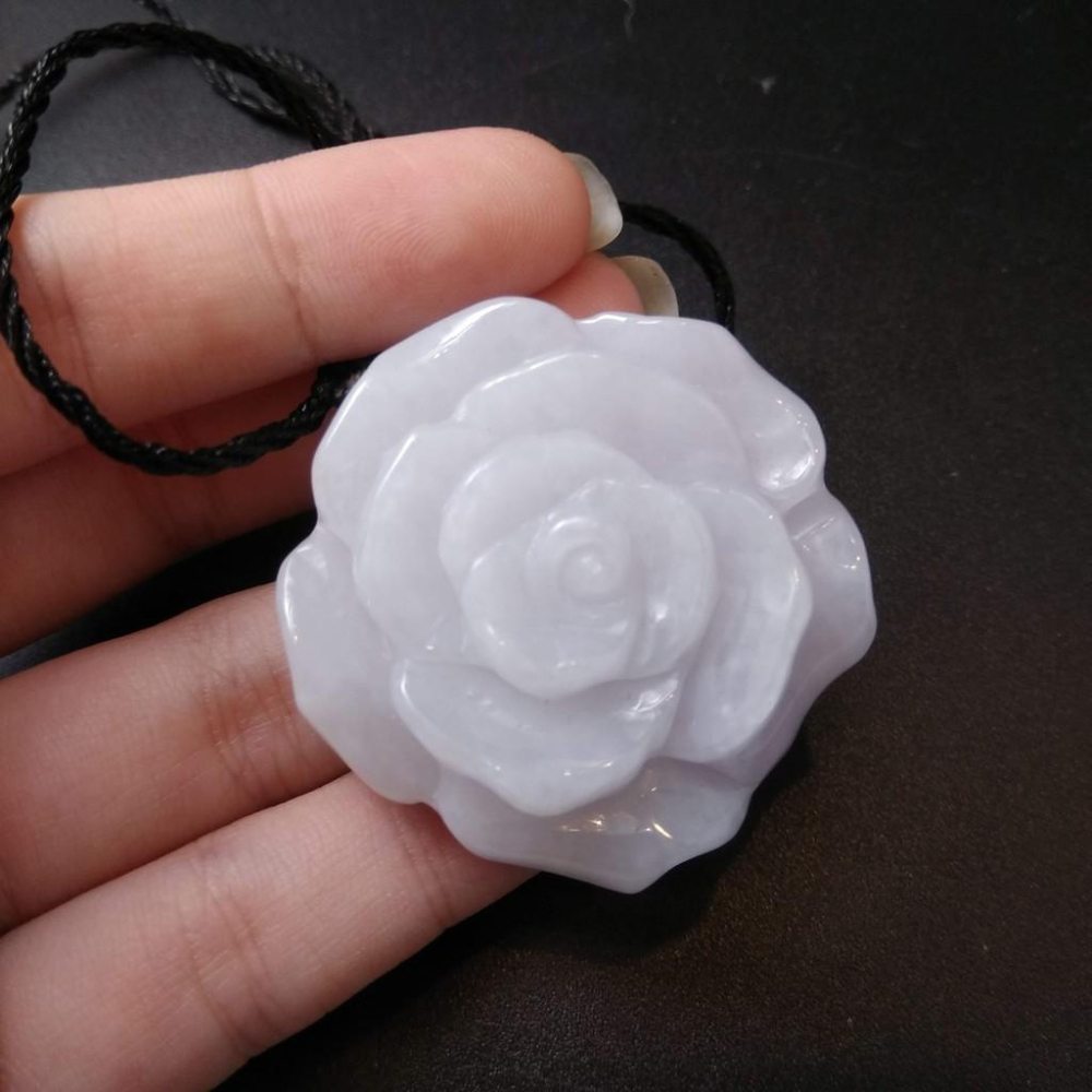 超美天然玫瑰花造型花翡翠玉石40*13.7mm緬甸玉硬玉A貨翡翠精雕吊墬玉珮墬子玉墬掛件-細節圖9