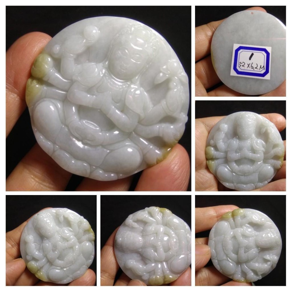 A 6翡翠a貨緬甸玉冰種紫羅蘭黃翡三彩千手觀音菩薩墜子吊墜玉佩玉墜掛件項鍊首飾飾品-細節圖2