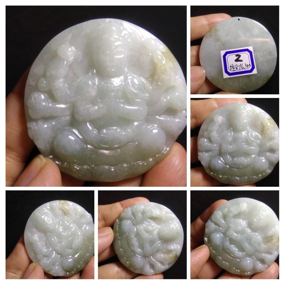 A 6翡翠a貨緬甸玉冰種紫羅蘭黃翡三彩千手觀音菩薩墜子吊墜玉佩玉墜掛件項鍊首飾飾品-細節圖3