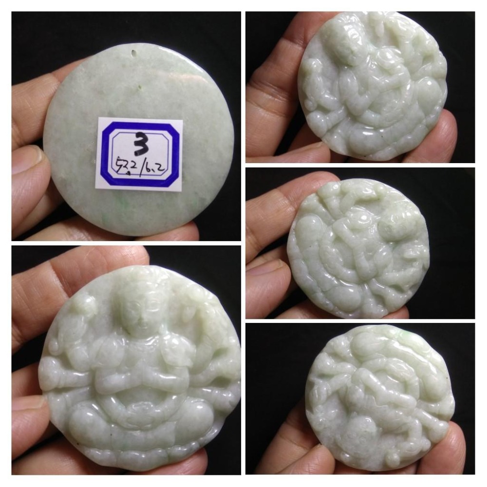 A 6翡翠a貨緬甸玉冰種紫羅蘭黃翡三彩千手觀音菩薩墜子吊墜玉佩玉墜掛件項鍊首飾飾品-細節圖4