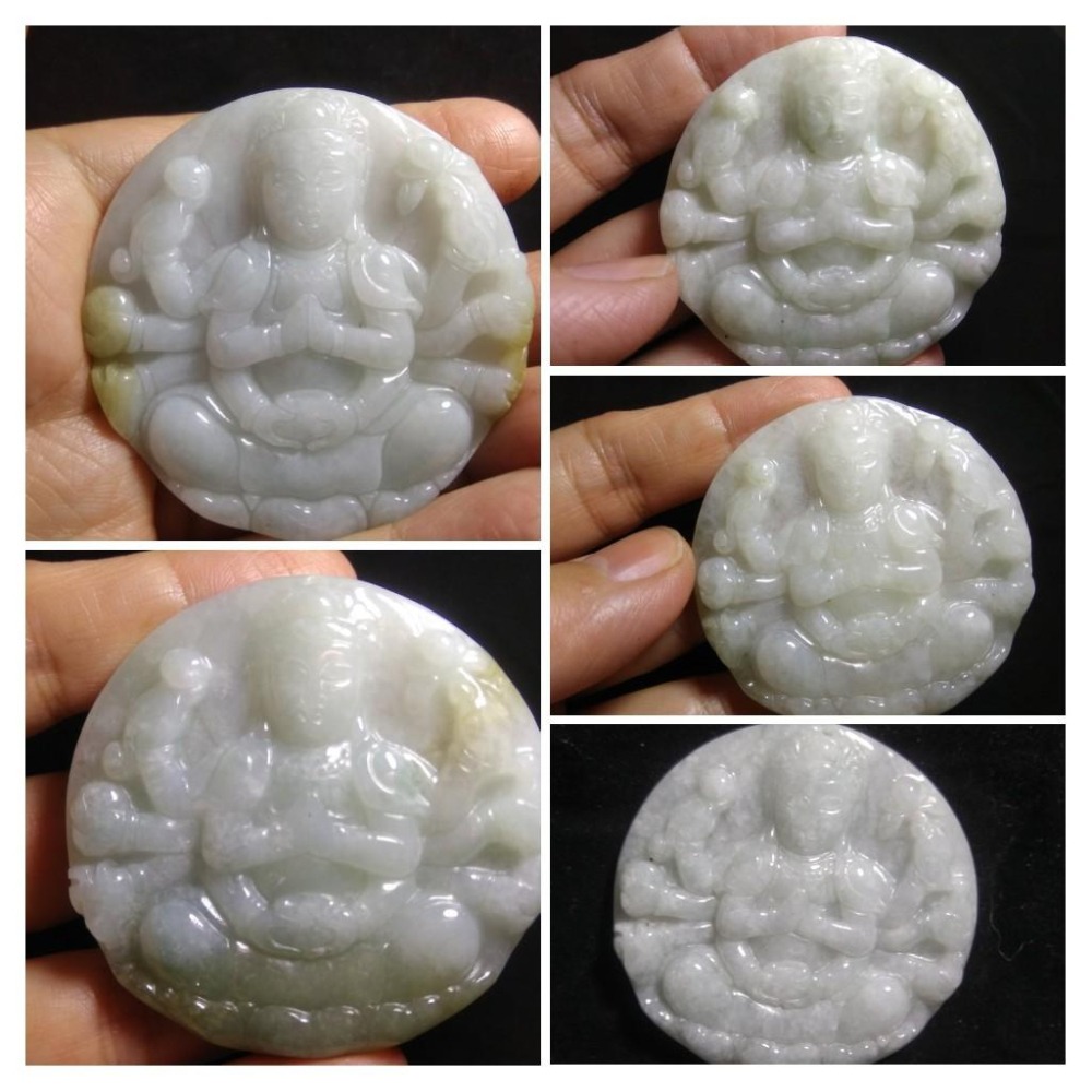 A 6翡翠a貨緬甸玉冰種紫羅蘭黃翡三彩千手觀音菩薩墜子吊墜玉佩玉墜掛件項鍊首飾飾品-細節圖7