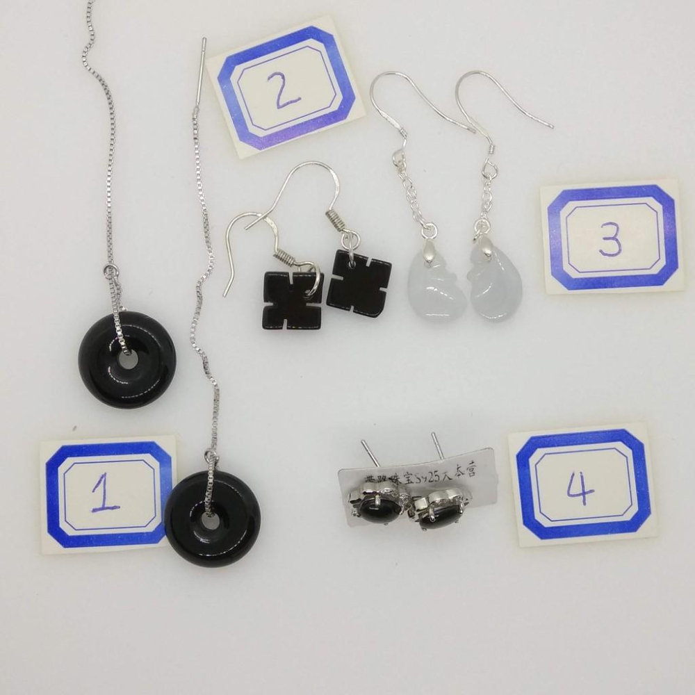 925銀鑲嵌翡翠墨翠耳釘平安扣時尚簡約女款耳釘玉石珠寶耳飾配飾耳環耳鈎珠寶玉石首飾寶石專櫃精品-細節圖2