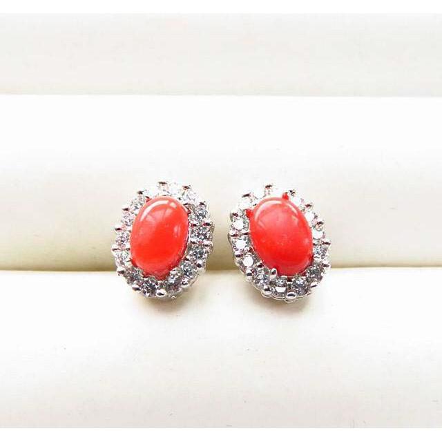 收藏品阿卡aka紅珊瑚耳釘耳環耳鈎耳針耳飾6mm高貴有氣質美女貴婦必備有機寶石珠寶首飾彩色寶石首飾飾品-細節圖2