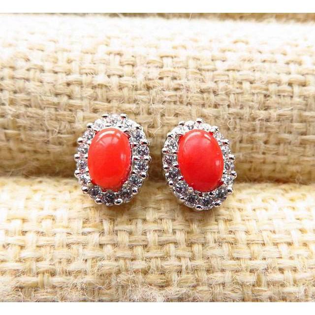 收藏品阿卡aka紅珊瑚耳釘耳環耳鈎耳針耳飾6mm高貴有氣質美女貴婦必備有機寶石珠寶首飾彩色寶石首飾飾品-細節圖3