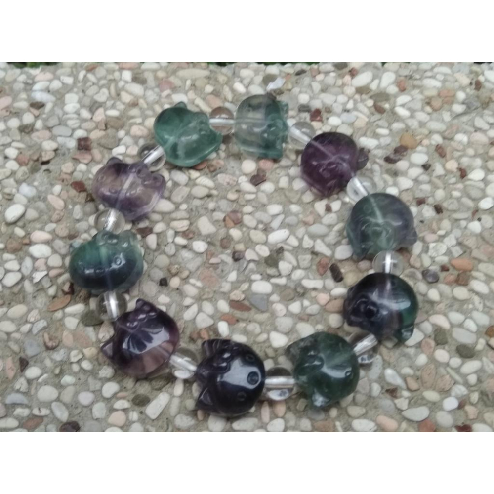 設計款kitty貓咪造型/螢石天然彩色手鍊手串手環珠寶玉石寶石首飾飾品-細節圖2