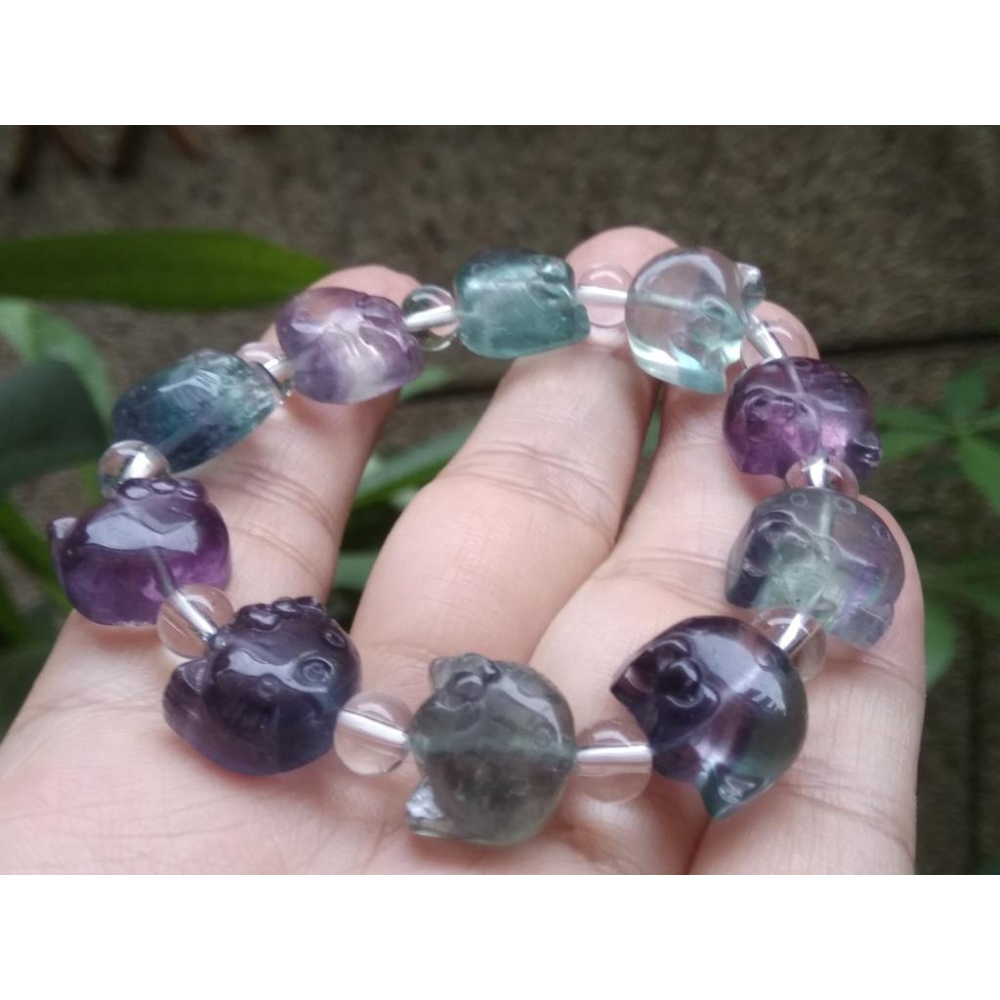 設計款kitty貓咪造型/螢石天然彩色手鍊手串手環珠寶玉石寶石首飾飾品-細節圖4