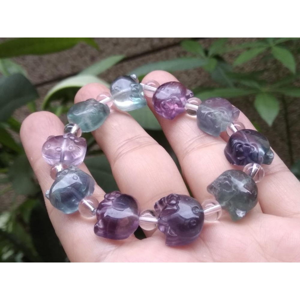 設計款kitty貓咪造型/螢石天然彩色手鍊手串手環珠寶玉石寶石首飾飾品-細節圖5