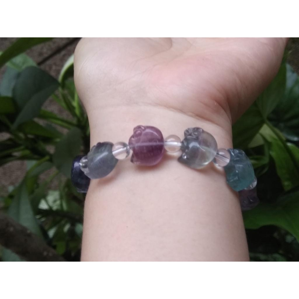 設計款kitty貓咪造型/螢石天然彩色手鍊手串手環珠寶玉石寶石首飾飾品-細節圖6