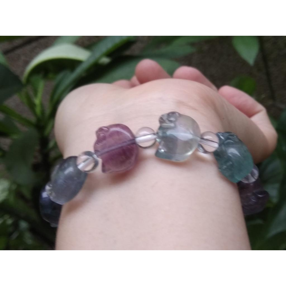 設計款kitty貓咪造型/螢石天然彩色手鍊手串手環珠寶玉石寶石首飾飾品-細節圖7