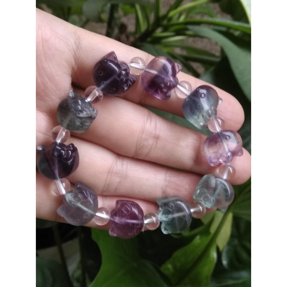 設計款kitty貓咪造型/螢石天然彩色手鍊手串手環珠寶玉石寶石首飾飾品-細節圖8