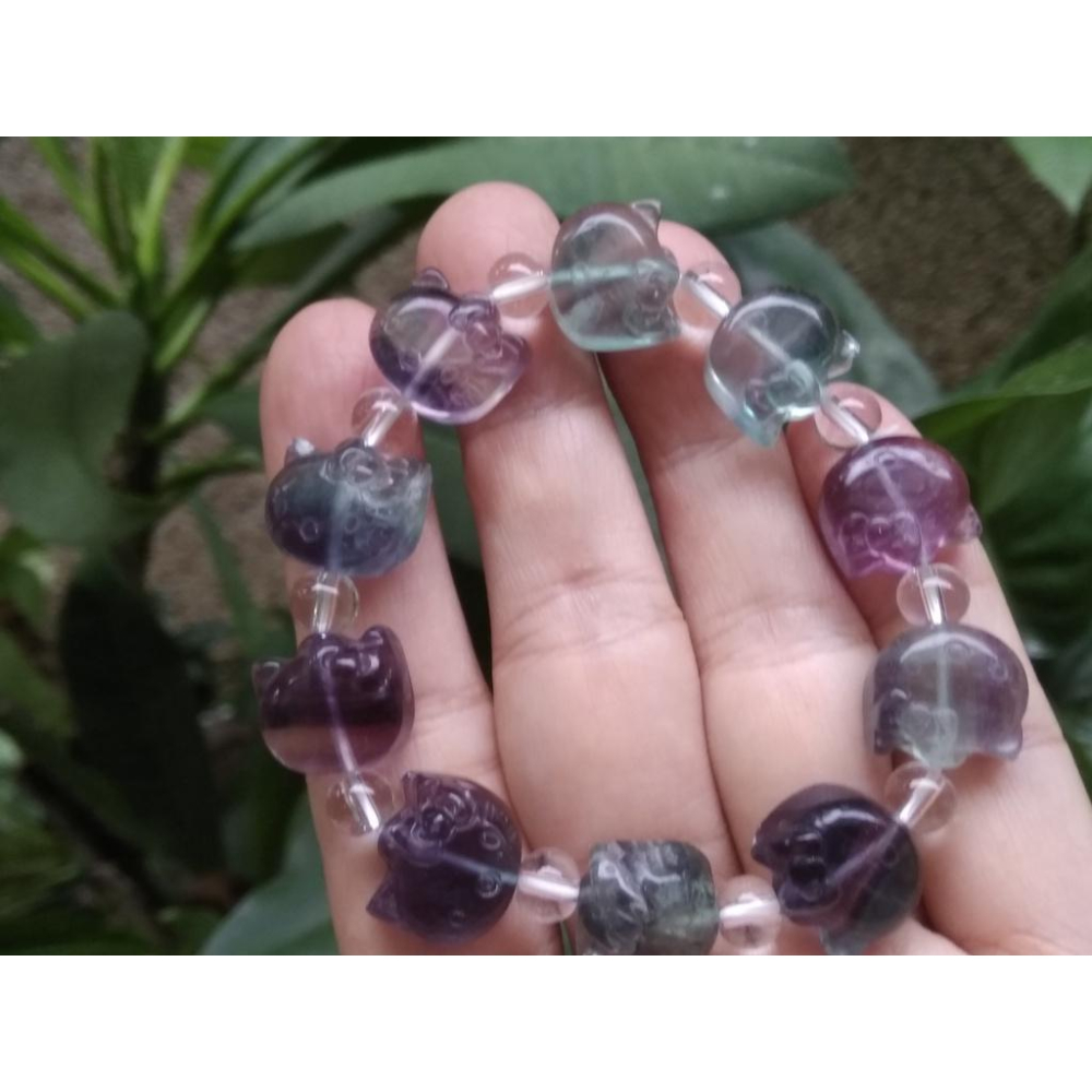 設計款kitty貓咪造型/螢石天然彩色手鍊手串手環珠寶玉石寶石首飾飾品-細節圖9