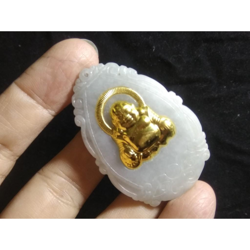 第2組天然A貨緬甸玉翡翠玉石冰黃翡金箔藍水彌勒佛財神爺佛公吊墜掛件墬子項鍊玉珮珠寶首飾寶石飾品-細節圖6
