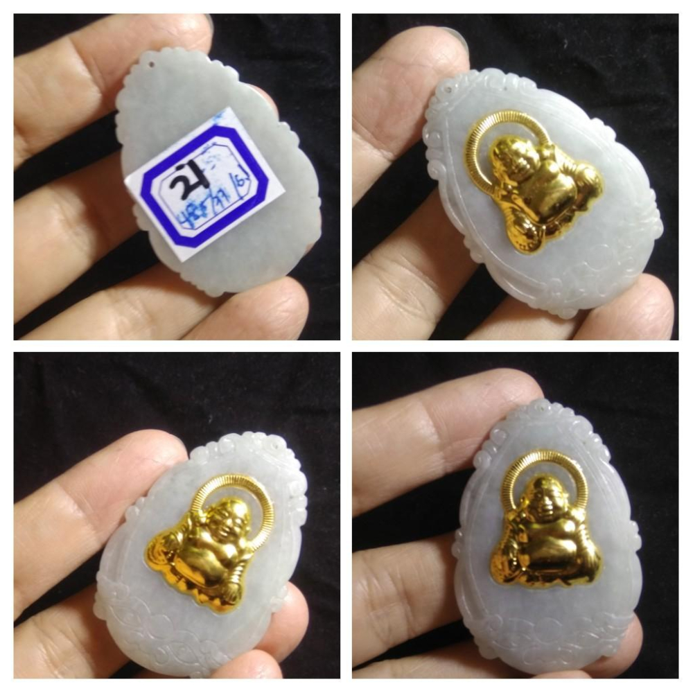 第2組天然A貨緬甸玉翡翠玉石冰黃翡金箔藍水彌勒佛財神爺佛公吊墜掛件墬子項鍊玉珮珠寶首飾寶石飾品-細節圖7