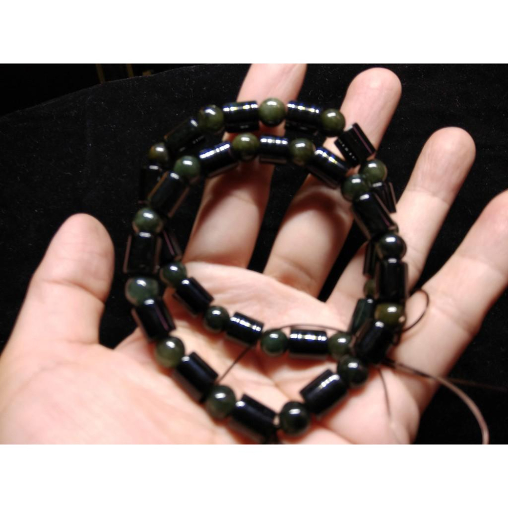 天然玉石緬甸玉翡翠A貨單圈桶珠圓珠藍水墨翠手鍊翠玉珠鍊手環手串佛珠7.6MM天然油青種水頭好珠寶玉石首飾飾品-細節圖5