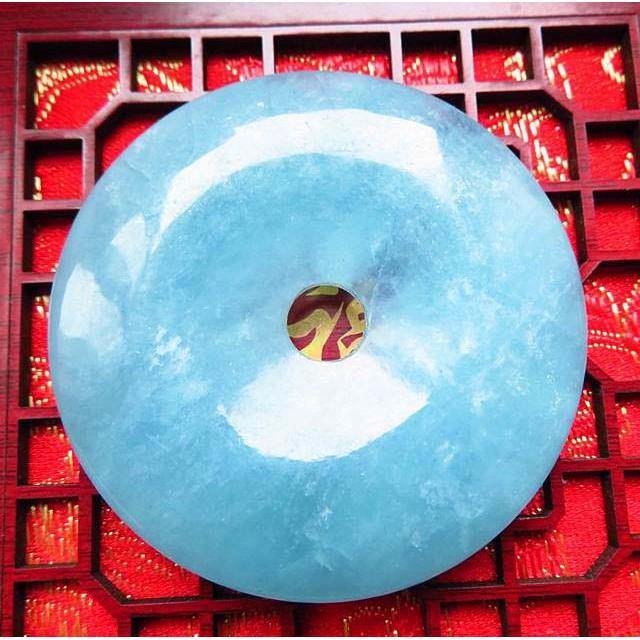 56*8mm/42g高冰透紫海藍寶平安扣吊墜掛墜車掛五行補然海藍寶石保平安吊墬墬子掛件項鍊玉珮水晶招財旺事業玉石飾品-細節圖2