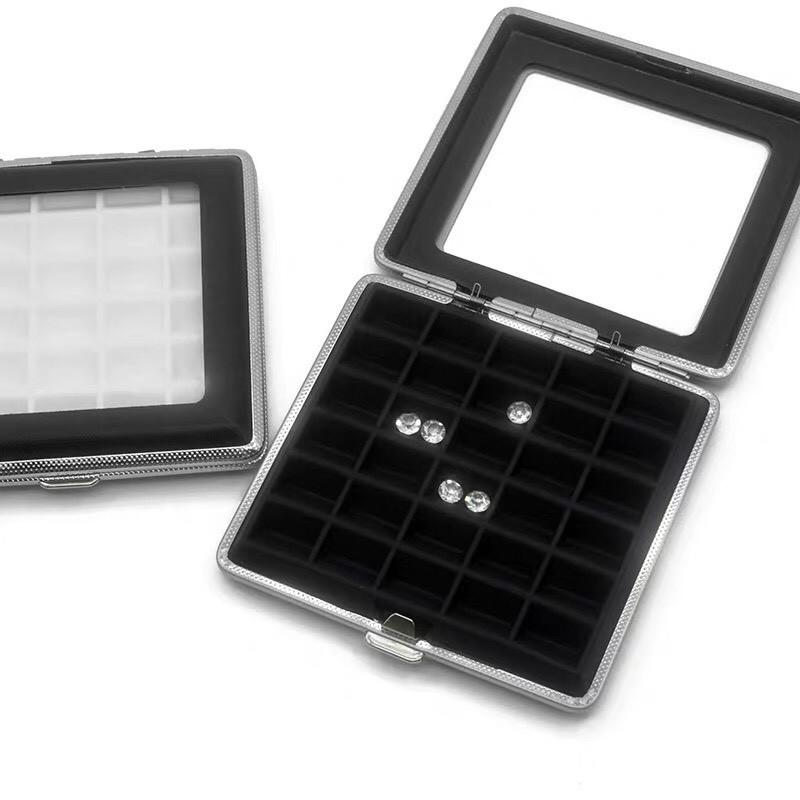 玻璃蓋寶石裸石收納盒軟硅膠鑽石盒彩寶盒天窗盒翻蓋30格按扣便捷展示珠寶盒戒戒面盒-細節圖2